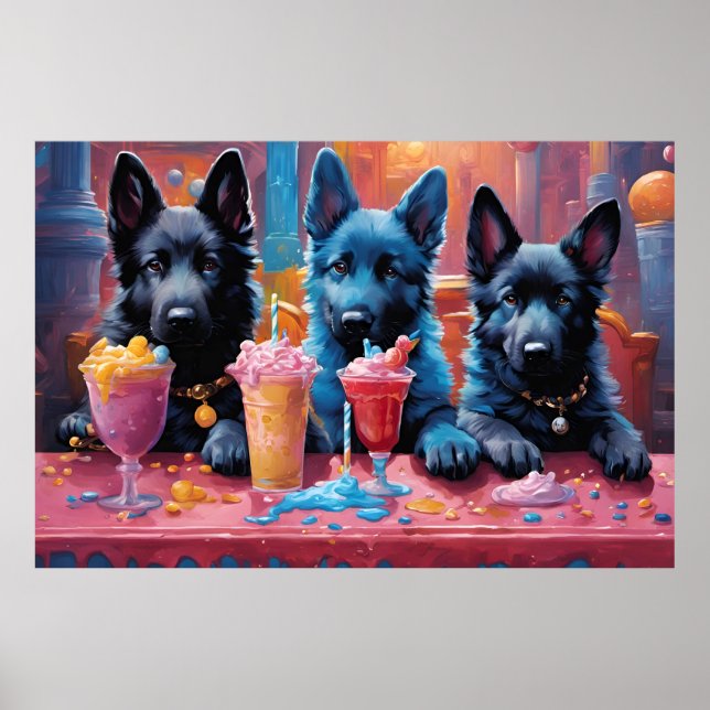 Black N Blue German Shepherd Puppies N Milkshakes Poster (Framsidan)