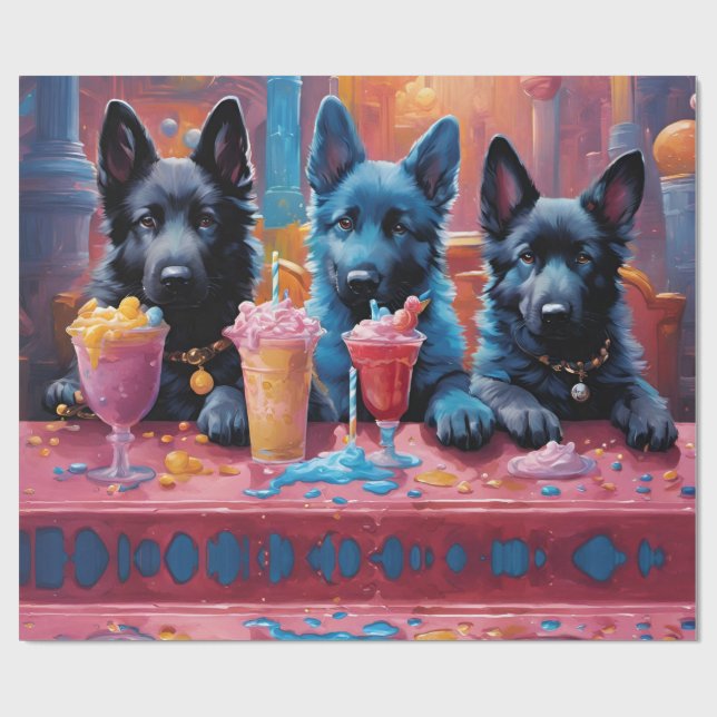 Black N Blue German Shepherd Puppies N Milkshakes Presentpapper (Platt)