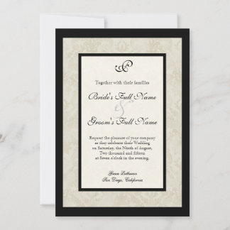 Black n Cream Fleur de Lis Damask Wedding Inbjudningar