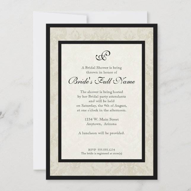 Black n Cream Fleur de Lis Damask Wedding Inbjudningar (Framsida)