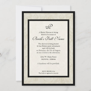 Black n Cream Fleur de Lis Damask Wedding Inbjudningar