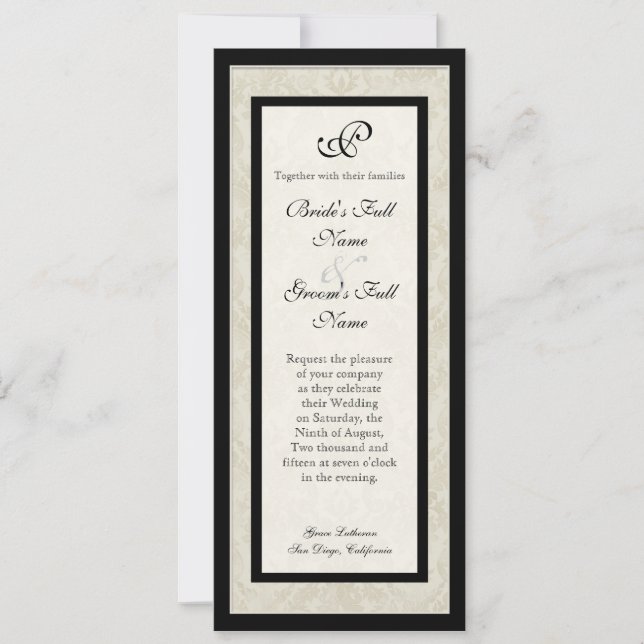 Black n Cream Fleur de Lis Damask Wedding Inbjudningar (Framsida)