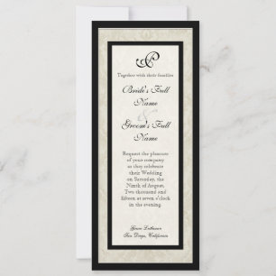 Black n Cream Fleur de Lis Damask Wedding Inbjudningar