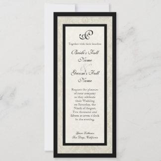 Black n Cream Fleur de Lis Damask Wedding Inbjudningar