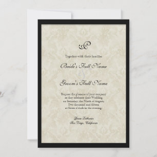 Black n Cream Fleur de Lis Damask Wedding Inbjudningar