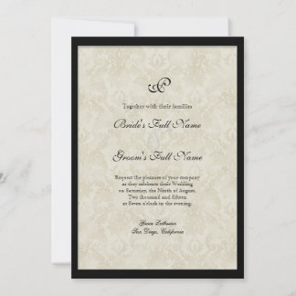Black n Cream Fleur de Lis Damask Wedding Inbjudningar