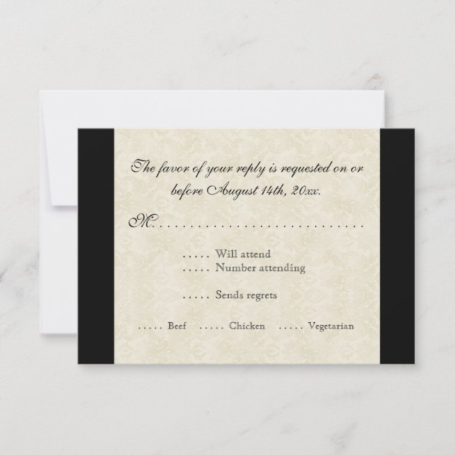 Black n Cream Fleur de Lis Damask Wedding OSA Kort (Framsida)