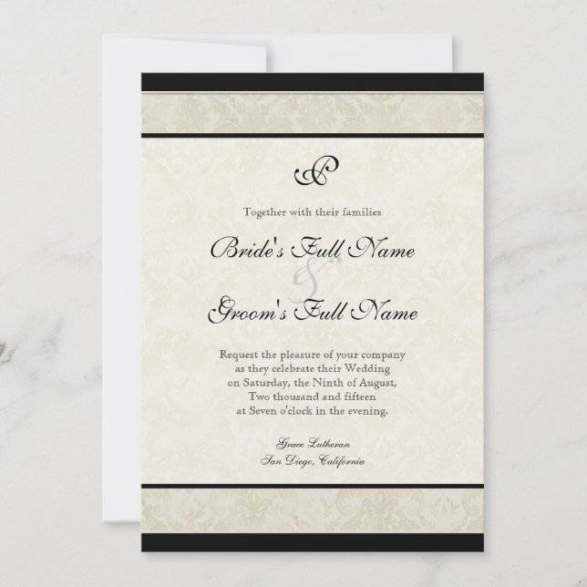 Black n Cream Red Tulip Damask Wedding Inbjudningar (Framsida)