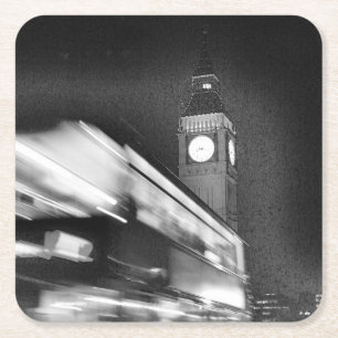 Black-n-White Big Ben - Dubbla Decker Buss - Londo Underlägg Papper Kvadrat