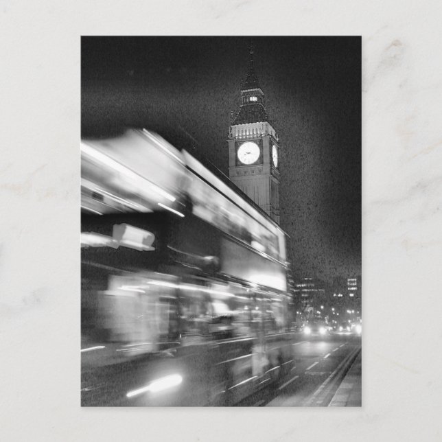 Black-n-White Big Ben - Dubbla Decker Buss - Londo Vykort (Framsida)