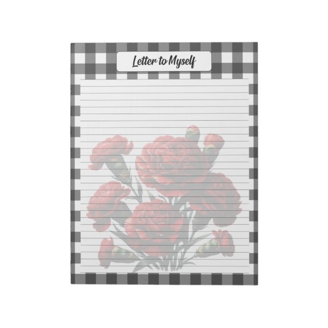 Black n White Blommigt Gingham_ Brev to Myself Anteckningsblock (Roterad)