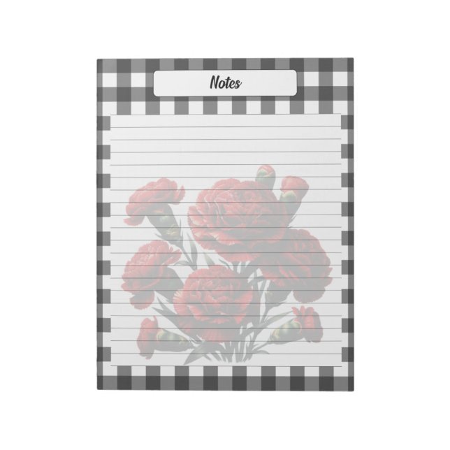 Black n White Blommigt Gingham _ Notes Anteckningsblock (Roterad)