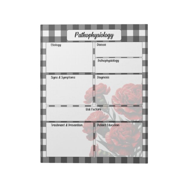 Black n White Blommigt Gingham_ Pathophysiology Te Anteckningsblock (Roterad)