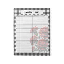 Black n White Blommigt Gingham_ Symptom Tracker Anteckningsblock