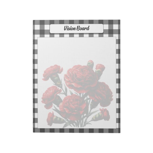 Black n White Blommigt Gingham _ Vision Board Anteckningsblock (Roterad)