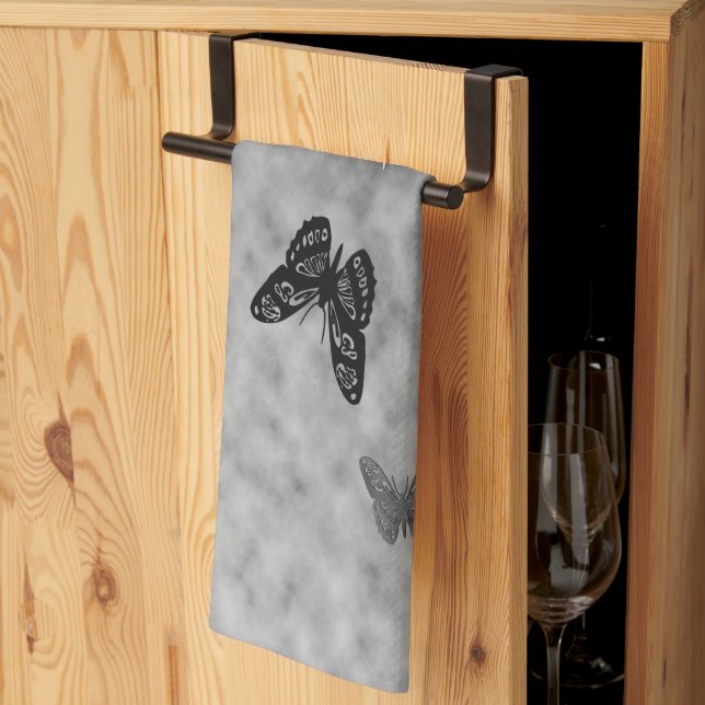 Black n White Butterflies Kökshandduk (Thirds Fold)