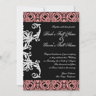 Black n White Chandelier Damask Wedding Inbjudan