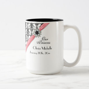Black n White Damask Jewel Ribbon Flicka Två-Tonad Mugg