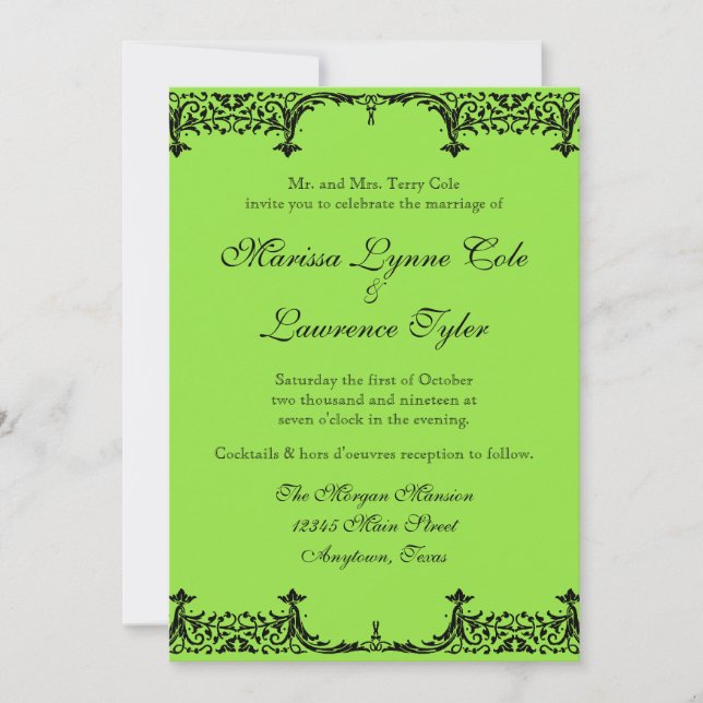 Black n White Fleur de Lis Damask Wedding Inbjudningar (Framsida)