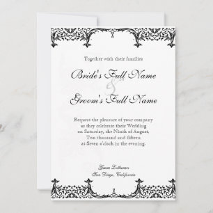 Black n White Fleur de Lis Damask Wedding Inbjudningar