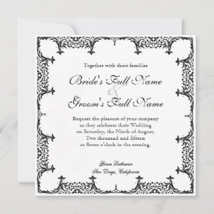 Black n White Fleur de Lis Damask Wedding Inbjudningar