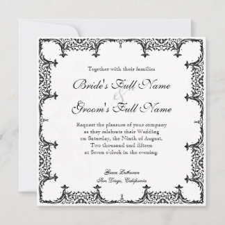 Black n White Fleur de Lis Damask Wedding Inbjudningar