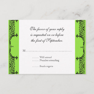Black n White Fleur de Lis Damask Wedding OSA Kort
