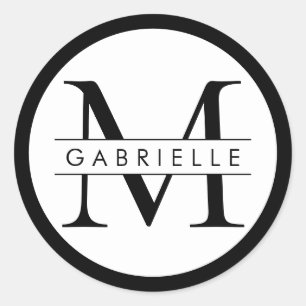Black n White Gräns Monogram-etikett för favoritmä Runt Klistermärke
