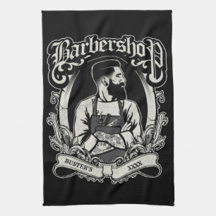 Black-n-White Hipster Barbershop Personalize Kökshandduk