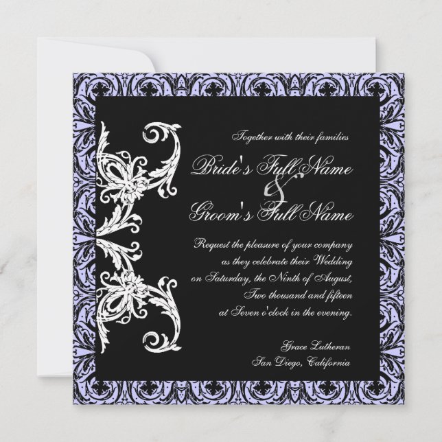 Black n White Lavender Circle Damask Wedding Inbjudningar (Framsida)