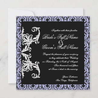 Black n White Lavender Circle Damask Wedding Inbjudningar
