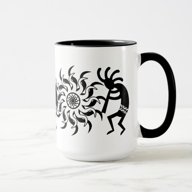 Black N White Southwest Kokopelli Tribal Sol Mugg (Höger)