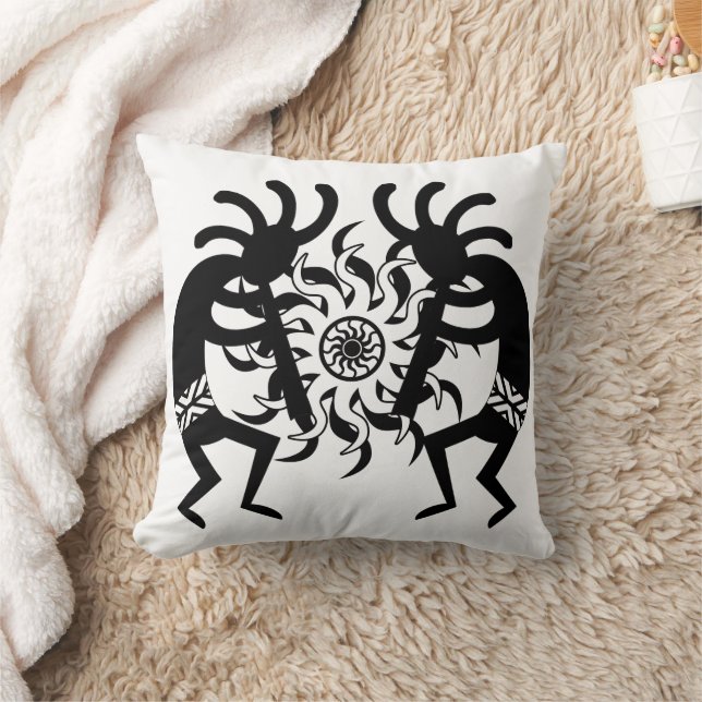 Black N White Southwest Tribal Sol Aztec Kokopelli Kudde (Filt)