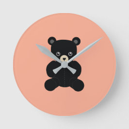 Black Nalle Round Clock Rund Klocka