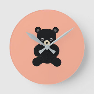 Black Nalle Round Clock Rund Klocka