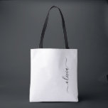 Black Namn White Girly Script Modern Tygkasse<br><div class="desc">Svart och vit Elegant lägg till din egen Namn Monogram Bok Bag. Denna Bok-bag kan anpassas så att den omfattar ditt första och första namn och ges som julklapp,  Sverige 16 födelsedagar,  Möhippa eller Bröllop.</div>