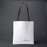 Black Namn White Girly Script Modern Tygkasse<br><div class="desc">Svart och vit Elegant lägg till din egen Namn Monogram Bok Bag. Denna Bok-bag kan anpassas så att den omfattar ditt första och första namn och ges som julklapp,  Sverige 16 födelsedagar,  Möhippa eller Bröllop.</div>