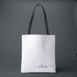 Black Namn White Girly Script Modern Tygkasse<br><div class="desc">Svart och vit Elegant lägg till din egen Namn Monogram Bok Bag. Denna Bok-bag kan anpassas så att den omfattar ditt första och första namn och ges som julklapp,  Sverige 16 födelsedagar,  Möhippa eller Bröllop.</div>