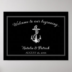 Black Nautical Anchor Bröllop Poster