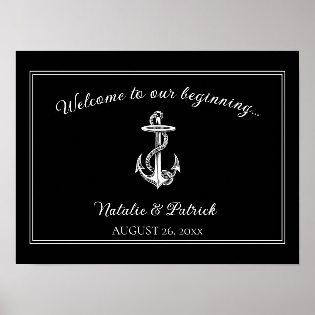 Black Nautical Anchor Bröllop Poster (Framsidan)