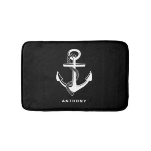 Black Nautical Anchor Personlig Bath Mat Badrumsmatta
