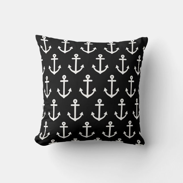 Black Nautical Anchors Kudde (Framsida)