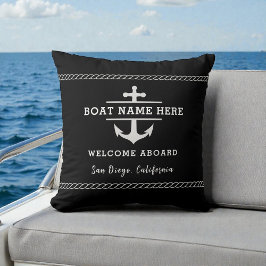 Black Nautical Boat Name Welcome Aboard Anchor  Kudde