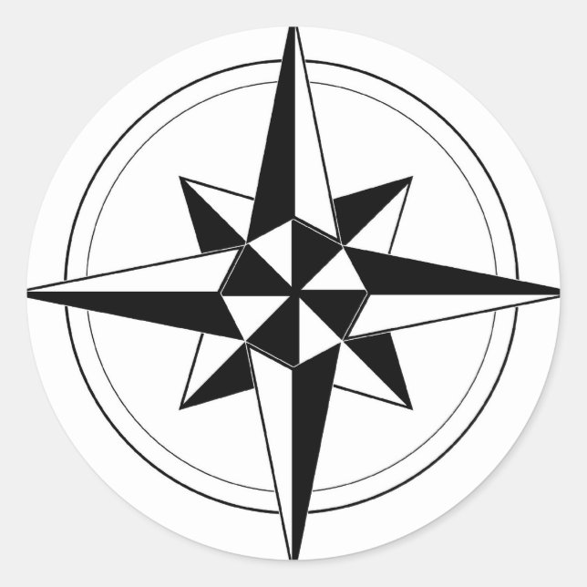 Black Nautical Compass Runt Klistermärke (Framsida)