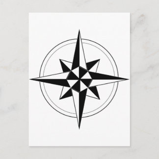 Black Nautical Compass Vykort