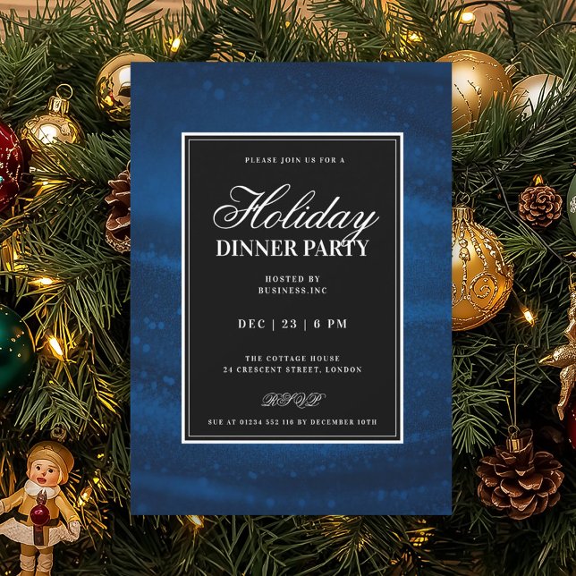 Black & Navy Blu Sequins Xmas Holiday Dinner Party Inbjudningar (Black & Navy Blu Sequins Xmas Holiday Dinner Party Invitation)