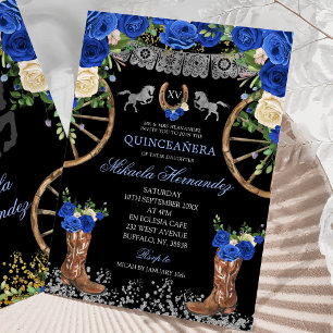 Black Navy Blue och Silver Charra Quinceañera Inbjudningar