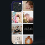 Black navy guld monogram kärlek fotocollage grid<br><div class="desc">Modern svart- och marinblå engradig fotosamlingslinje i kärlek med metallfolie i guld glitter.</div>