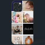 Black navy guld monogram kärlek fotocollage grid<br><div class="desc">Modern svart- och marinblå engradig fotosamlingslinje i kärlek med metallfolie i guld glitter.</div>