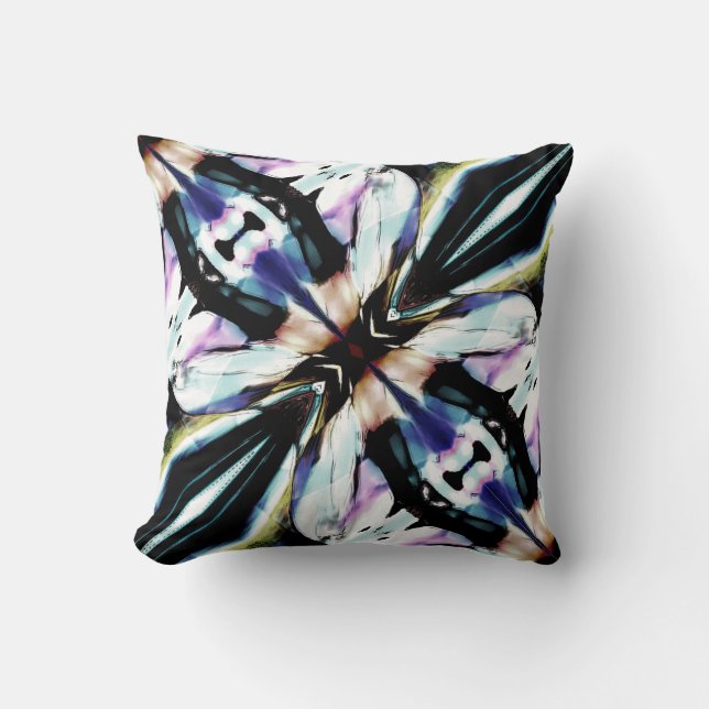 Black Navy Rosa Tan Gult White Abstrakt Flower Kudde (Framsida)